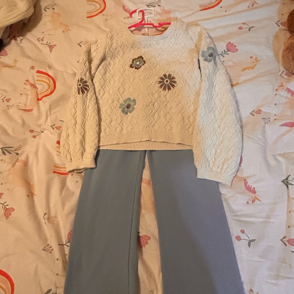Cynthia Rowley Cream Sweater with Blue Floral Accents